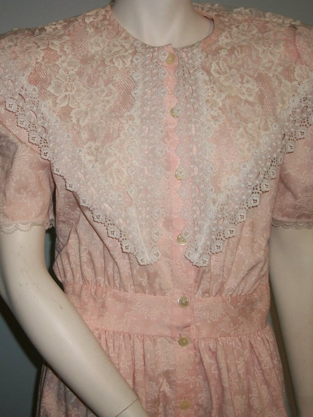 VTG 80's ROMANTIC PEACH FLORAL GUNNE SAX ROMANTIC MIDI DRESS Sz11 COTTAGECORE